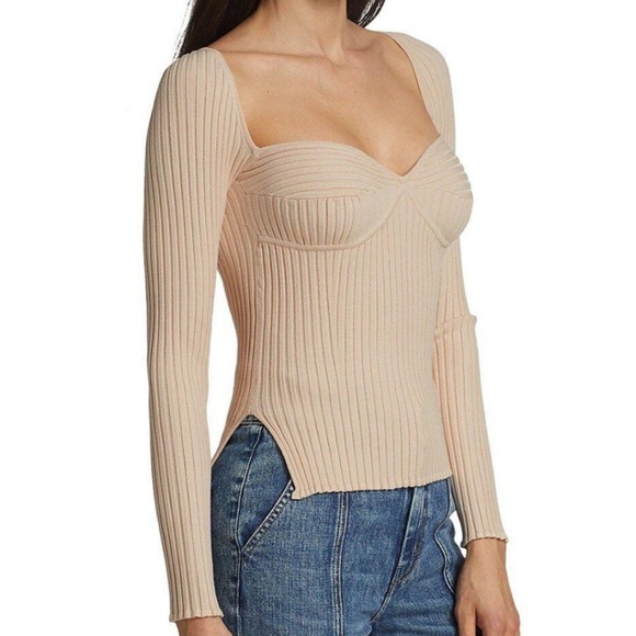 NWOT Jonathan SIMKHAI Sammy Traveling Rib Bustier Long-Sleeve T-Shirt - Picture 2 of 14